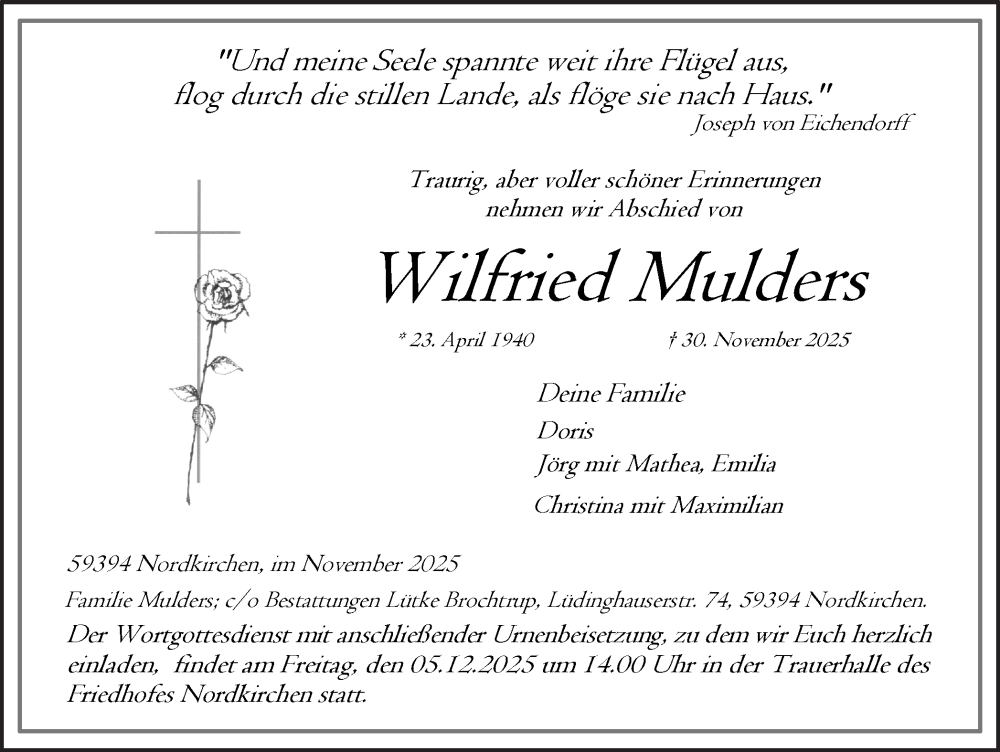  Traueranzeige für Wilfried Mulders vom 03.12.2025 aus Ruhr Nachrichten