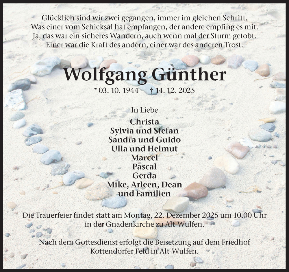  Traueranzeige für Wolfgang Günther vom 18.12.2025 aus Ruhr Nachrichten und Dorstener Zeitung