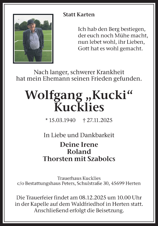 Traueranzeige von Wolfgang Kucklies von Trauer Vest