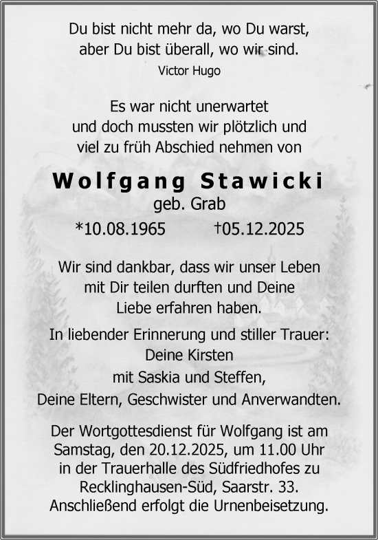 Traueranzeige von Wolfgang Stawicki von Trauer Vest