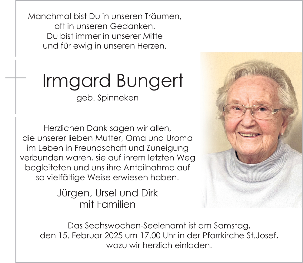  Traueranzeige für Irmgard Bungert vom 08.02.2025 aus Bocholter Borkener Volksblatt 