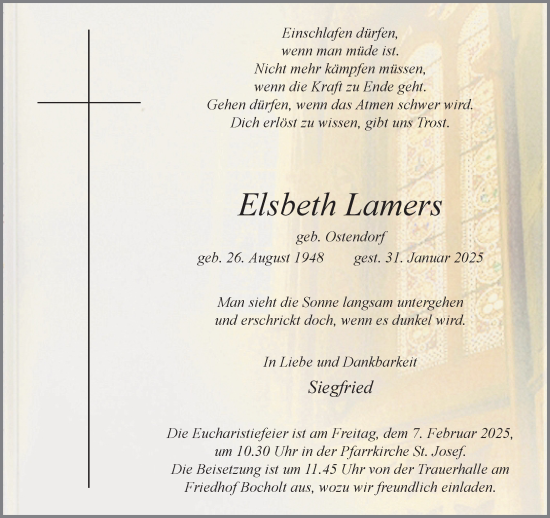 Traueranzeige von Elsbeth Lamers von Bocholter Borkener Volksblatt 