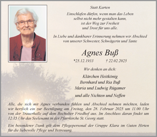 Traueranzeige von Agnes Buß 