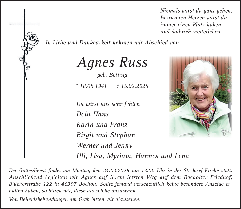  Traueranzeige für Agnes Russ vom 20.02.2025 aus 