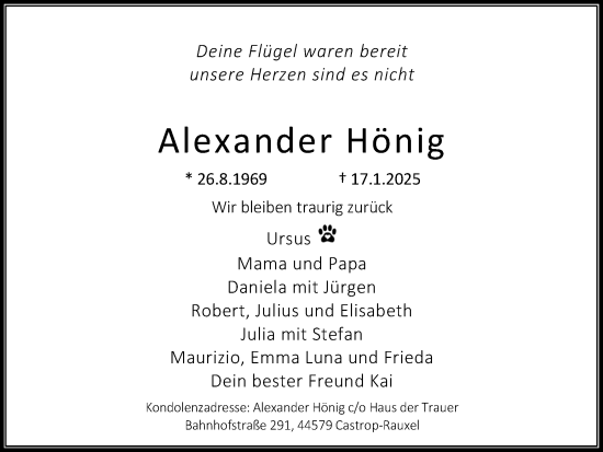 Traueranzeige von Alexander Hönig von Ruhr Nachrichten