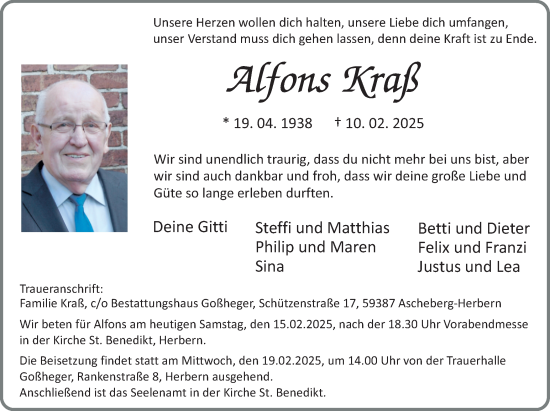 Traueranzeige von Alfons Kraß von Ruhr Nachrichten