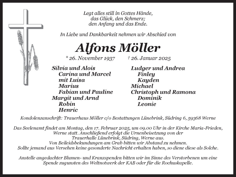  Traueranzeige für Alfons Möller vom 05.02.2025 aus Ruhr Nachrichten