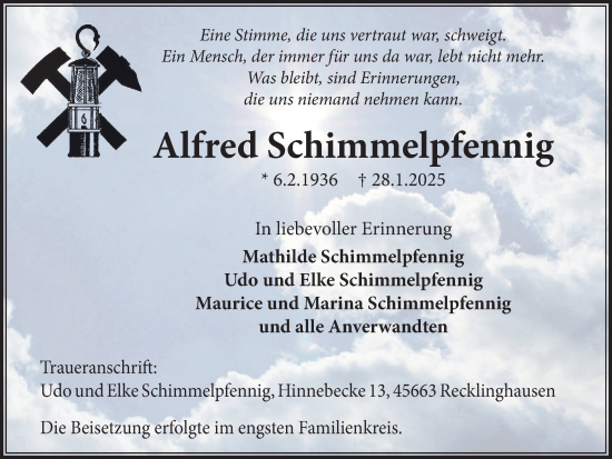 Traueranzeige von Alfred Schimmelpfennig von Trauer Vest