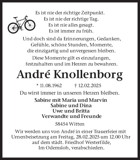 Traueranzeige von Andre Knollenborg von Ruhr Nachrichten