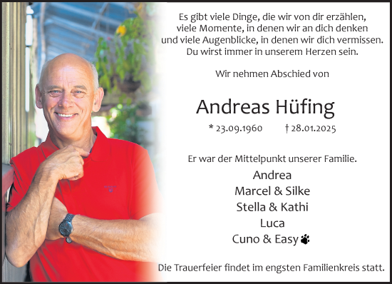 Traueranzeige von Andreas Hüfing 