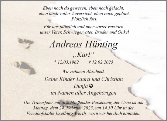 Traueranzeige von Andreas Hünting 