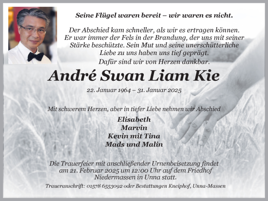 Traueranzeige von Andre Swan Liam Kie von Hellweger Anzeiger