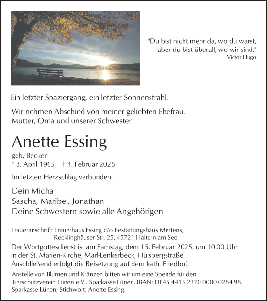 Traueranzeige von Anette Essing von Trauer Vest