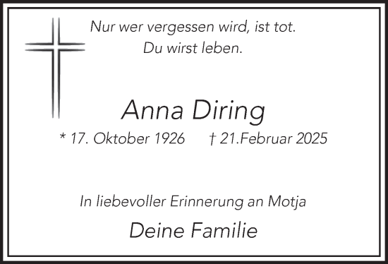 Traueranzeige von Anna Diring von Trauer Vest