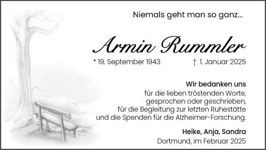 Traueranzeige von Armin Rummler von Ruhr Nachrichten