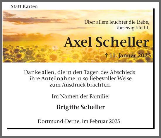 Traueranzeige von Axel Scheller von Ruhr Nachrichten