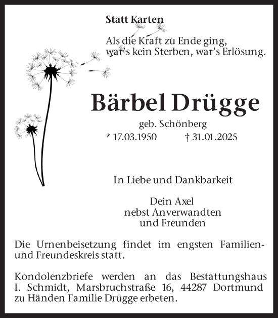 Traueranzeige von Bärbel Drügge von Ruhr Nachrichten