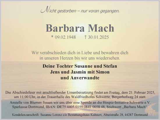 Traueranzeige von Barbara Mach von Ruhr Nachrichten