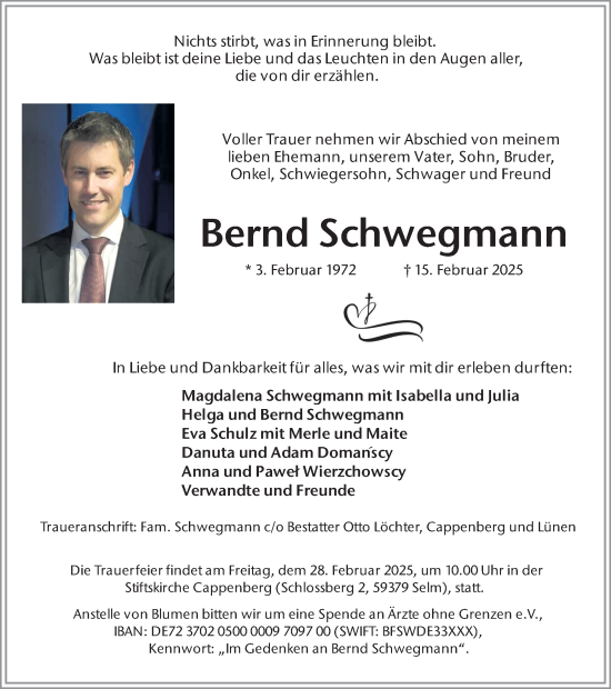Traueranzeige von Bernd Schwegmann von Ruhr Nachrichten