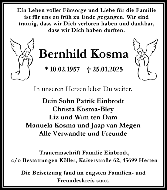 Traueranzeige von Bernhild Kosma von Trauer Vest