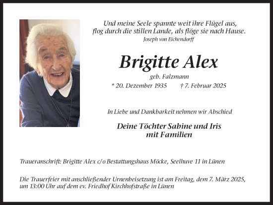 Traueranzeige von Brigitte Alex von Lüner Anzeiger