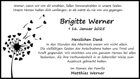 Traueranzeige von Brigitte Werner von Lüner Anzeiger