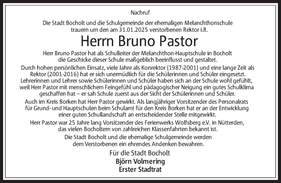 Traueranzeige von Bruno Pastor 