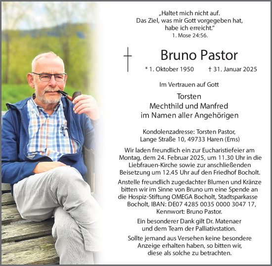 Traueranzeige von Bruno Pastor 