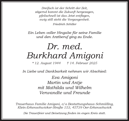 Traueranzeige von Burkhard Amigoni von Trauer Vest