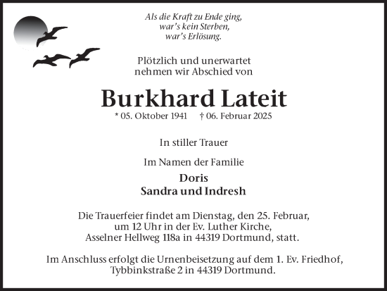 Traueranzeige von Burkhard Lateit von Ruhr Nachrichten