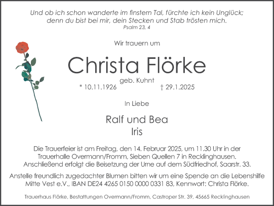 Traueranzeige von Christa Flörke von Trauer Vest