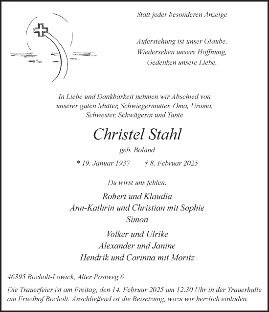 Traueranzeige von Christel Stahl 