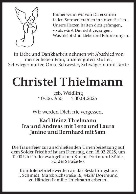 Traueranzeige von Christel Thielmann von Ruhr Nachrichten