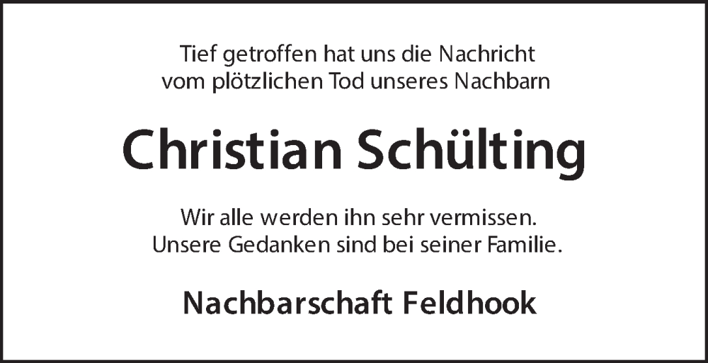  Traueranzeige für Christian Schülting vom 26.02.2025 aus Münsterland Zeitung