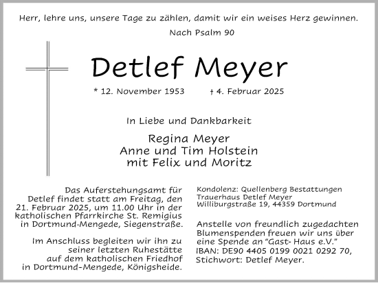 Traueranzeige von Detlef Meyer von Ruhr Nachrichten