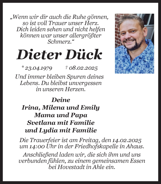 Traueranzeige von Dieter Dück von Münsterland Zeitung