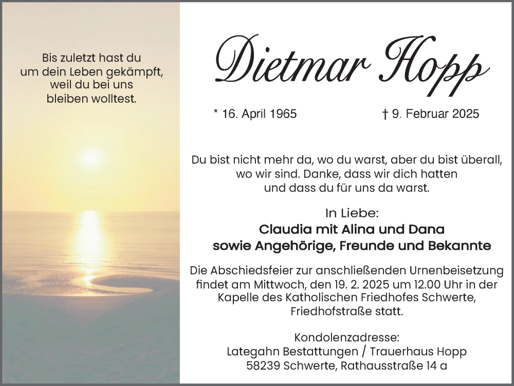  Traueranzeige für Dietmar Hopp vom 15.02.2025 aus Ruhr Nachrichten