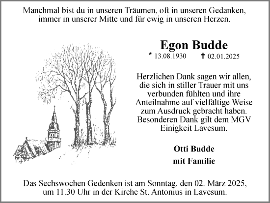 Traueranzeige von Egon Budde von Ruhr Nachrichten und Halterner Zeitung