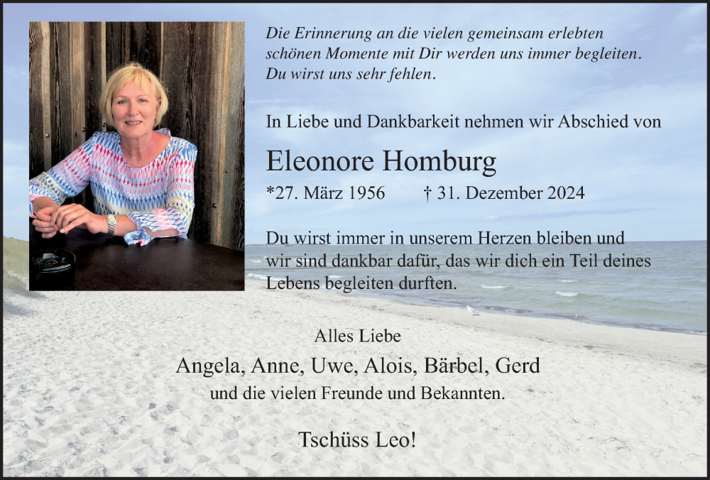  Traueranzeige für Eleonore Homburg vom 08.02.2025 aus Lüner Anzeiger