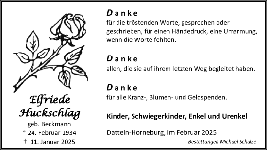 Traueranzeige von Elfriede Huckschlag von Trauer Vest