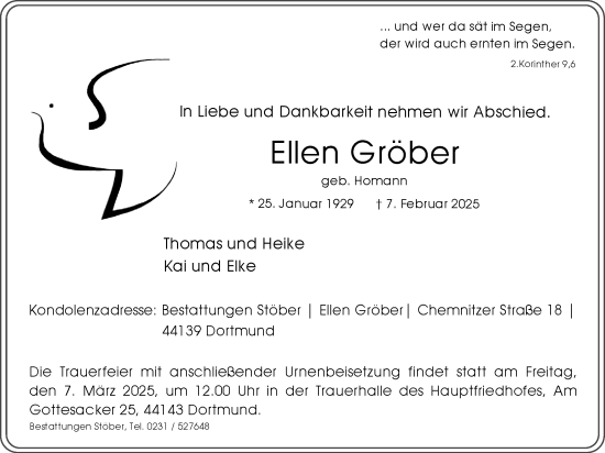 Traueranzeige von Ellen Gröber von Ruhr Nachrichten