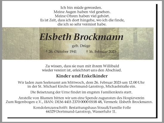 Traueranzeige von Elsbeth Brockmann von Ruhr Nachrichten