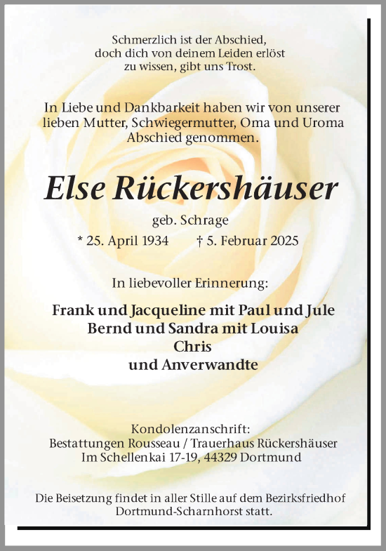 Traueranzeige von Else Rückershäuser von Ruhr Nachrichten