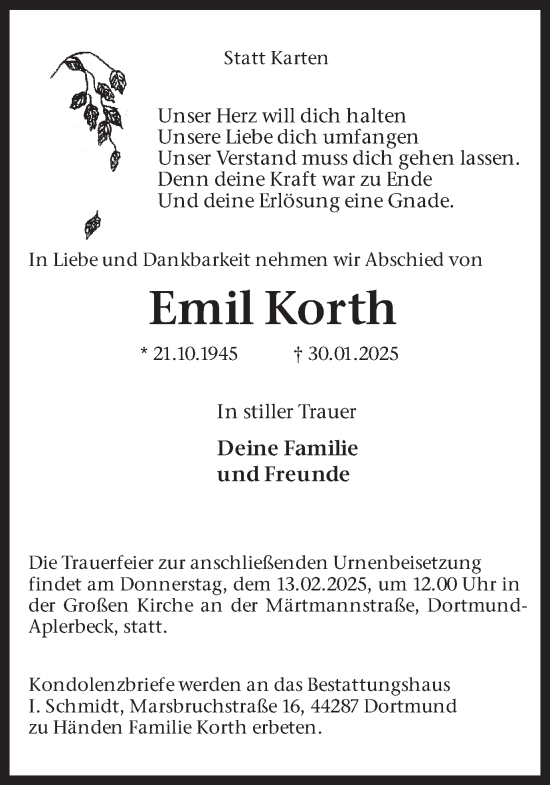 Traueranzeige von Emil Korth von Ruhr Nachrichten