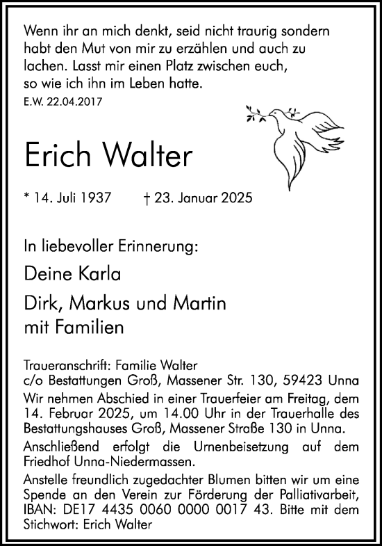 Traueranzeige von Erich Walter von Hellweger Anzeiger