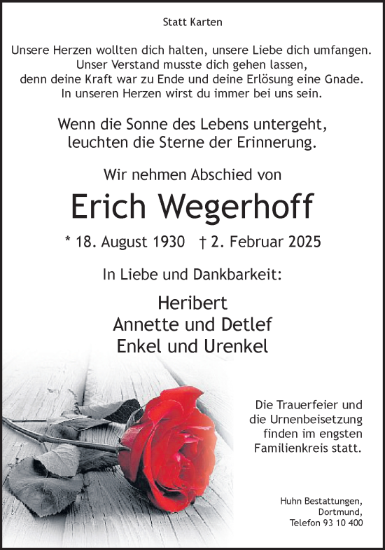 Traueranzeige von Erich Wegerhoff von Ruhr Nachrichten