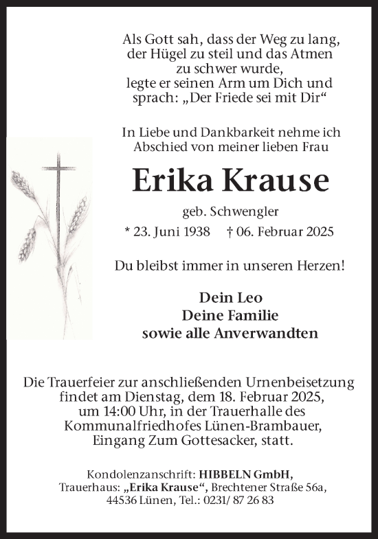 Traueranzeige von Erika Krause von Ruhr Nachrichten