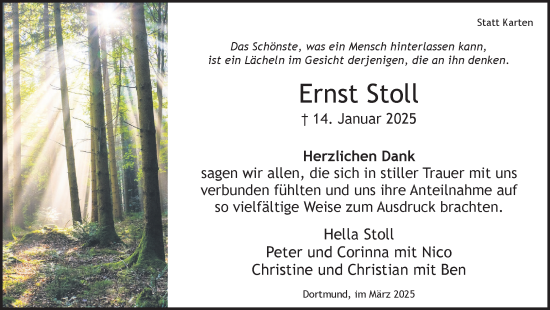 Traueranzeige von Ernst Stoll von Ruhr Nachrichten