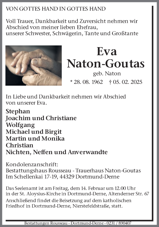 Traueranzeige von Eva Naton-Goutas von Ruhr Nachrichten