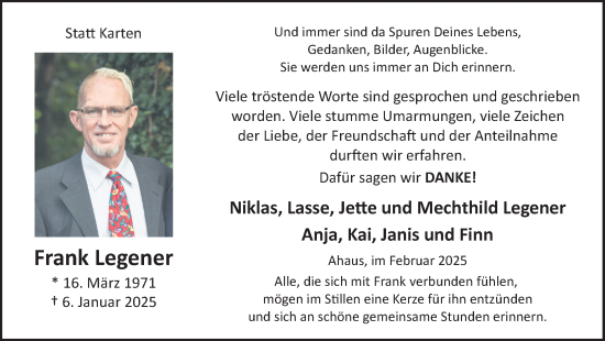 Traueranzeige von Frank Legener von Münsterland Zeitung